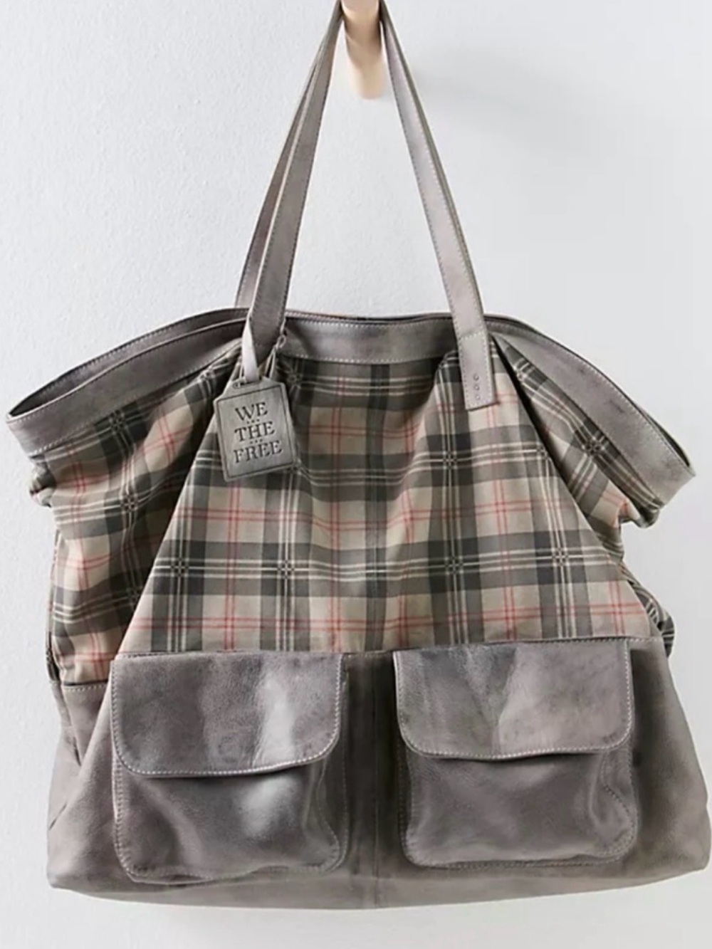We The Free Rockport Tote Madras Plaid Printed Leather NWOT